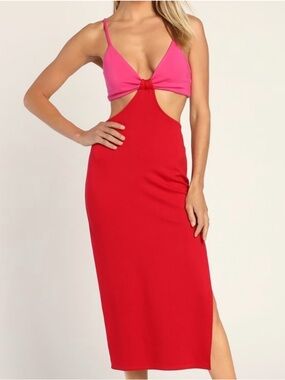 Lulu's Hot Pink & Red Cutout Midi Dress